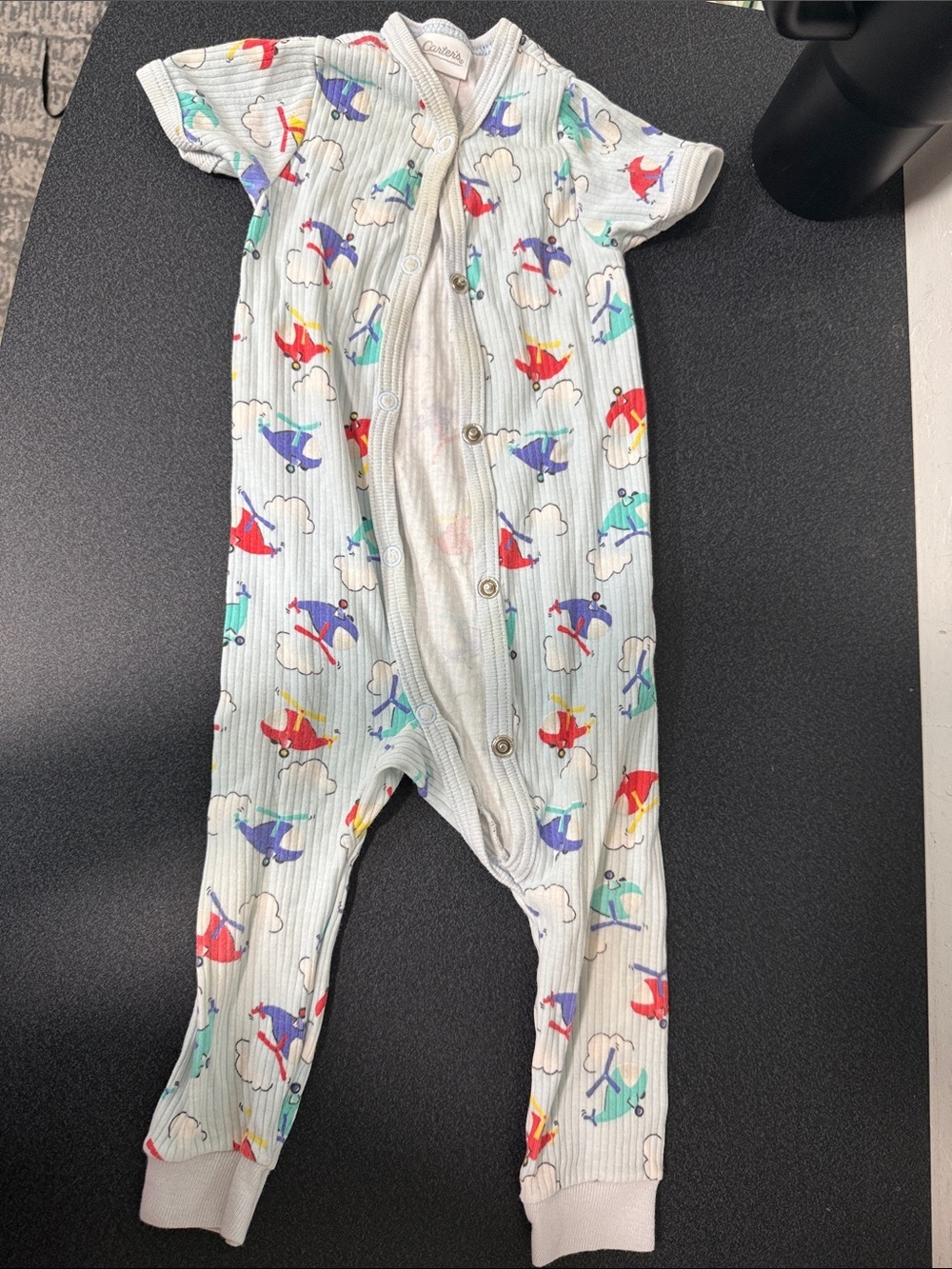Carter's Light Blue Ribbed Airplane Print One-Piece Footie 90ās